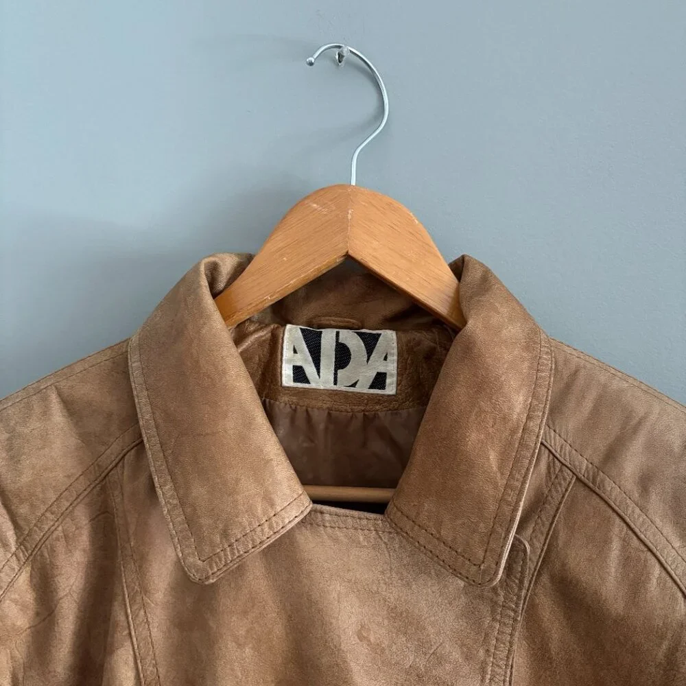 Vintage 80s Brown Paper bag Leather Jacket - Picture 2 of 14